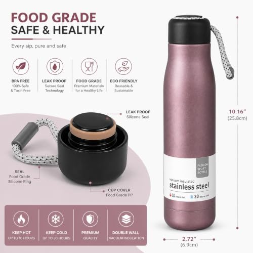 Image of Premium Stainless Steel Vacuum Insulated Water Bottle (550ml) Thermal Dori Bottle with Strap | Hot & Cold | Leak-Proof Double Wall Vacuum Flask (Black)