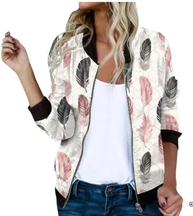 HipGlamp Women's Floral Print Bomber Jacket Casual Vintage Zip Coat Lightweight Long Sleeve Outwear Tops Windbreaker
