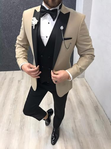 SHUZHXLZANGY Men Slim Fit Tuxedo Suit 3 Piece Double Breasted Suits for Men Wedding Prom3