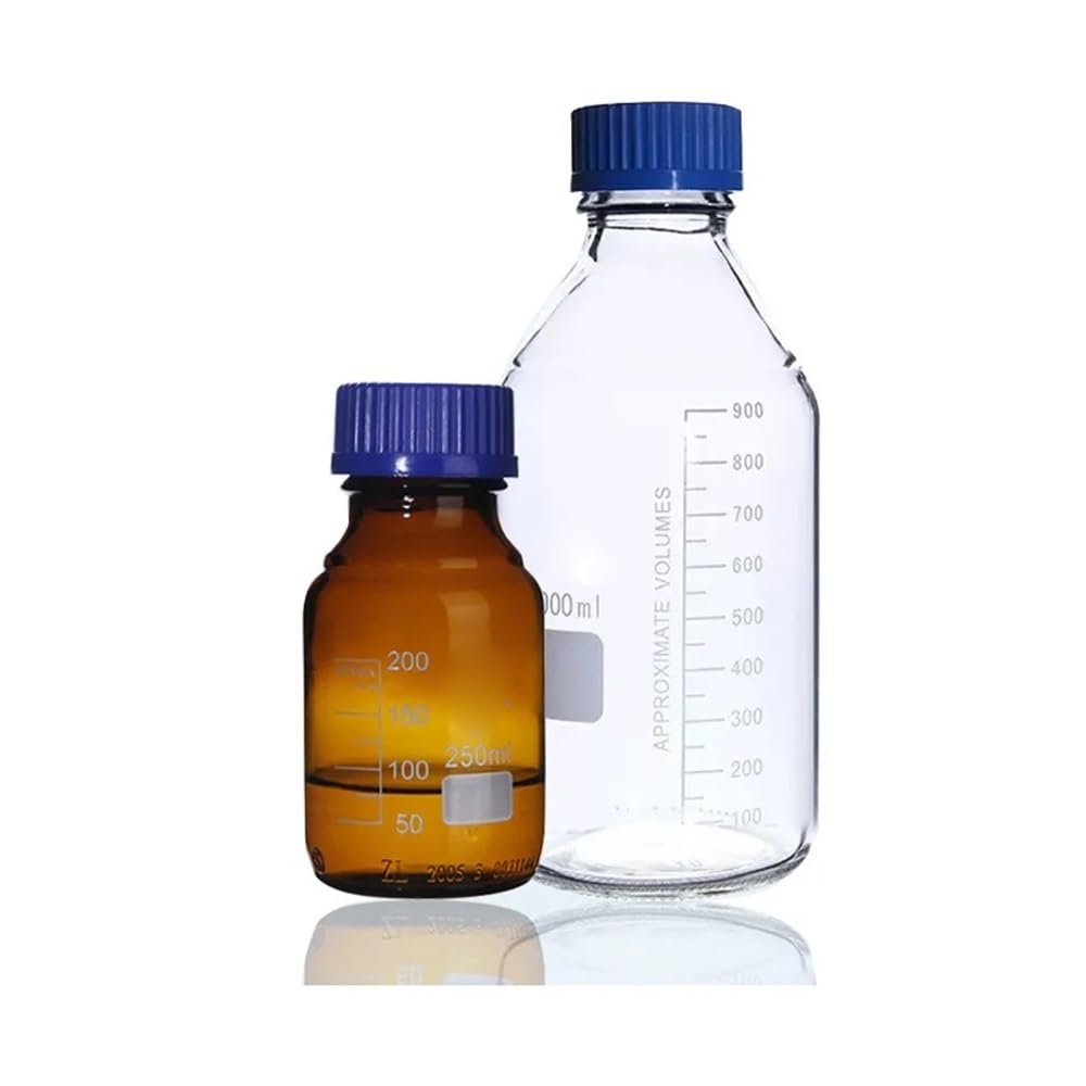 Cristalería de Laboratorio Botella de reactivo de laboratorio transparente/marrón con tapa de rosca, sellada, de 100 ml a 1000 ml, botella de muestra de vidrio(1000ml 1pcs)