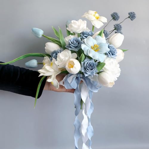 Bouquets de mariage fleurs artificielles bleu roi pour cérémonie et anniversaire Morain