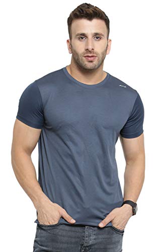 Image of JOSH DANIEL Men's Solid Micro Polyester Dry-fit Half Sleeve Round Neck T-Shirt (Dark Grey, Navy Blue and Skyblue) -Combo Pack of 3
