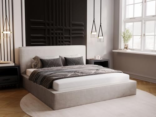 GRAINGOLD Monaco Bett 180x200, Polsterbett mit Bettkasten, Polsterbett mit Stauraum, Velour, mit Lattenrost, mit Kopfteil, ohne Matratze (Hellgrau, 180x200)
