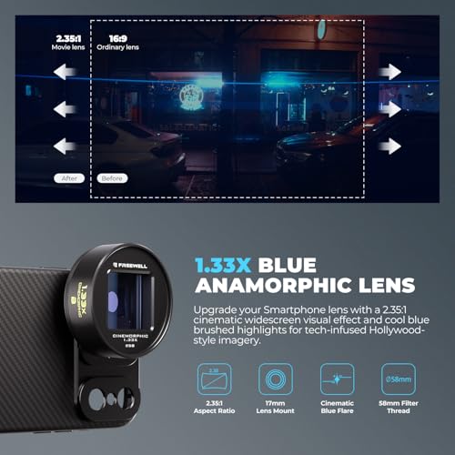 Image of Freewell 1.33x Blue Anamorphic Lens for 17mm Mount iPhone, Samsung