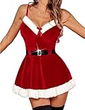 Avidlove Christmas Dress for Women Sexy Santa Dress Set Babydoll Chemise Velvet Sleepwear (Deep Red, XX-Large)