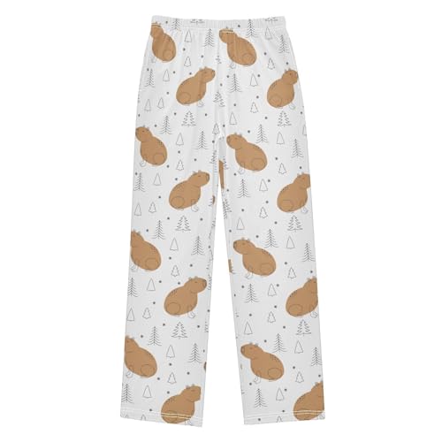 Boys' Pants Capybara Funny Tree Snowflakes Long Bottoms Jogger Pants Elastic Waist Trousers with Pockets S-XL