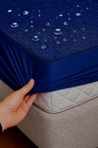 Image of Waterproof Mattress Protector 48x72 inch (4x6ft) | Elastic Fitted Bedsheet | Soft & Durable Gadda Cover Dustproof By Bharat Griha BG16 (Blue, Single 48x72 inch (4x6ft), Mattress Cover)
