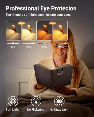 Image of DEWENWILS USB Rechargeable Book Light for Reading in Bed, Clip-on LED Reading Lamps Portable Bookmark Lights for Kids, Book Lovers, 4 Brightness Adjustable for Eye Protection (Light Pink)