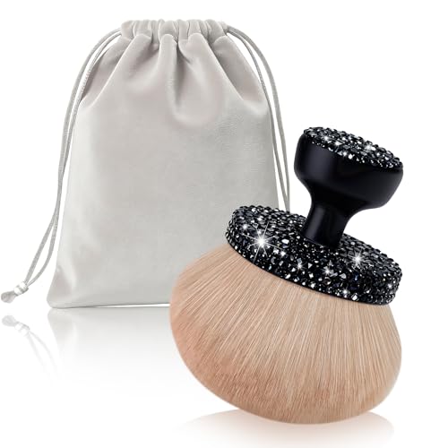 Yivaiks Brocha autobronceadora Kabuki con diamantes de imitación de 74 mm de cabeza ancha para maquillaje de piernas impecable (diamantes de imitación negros redondos)