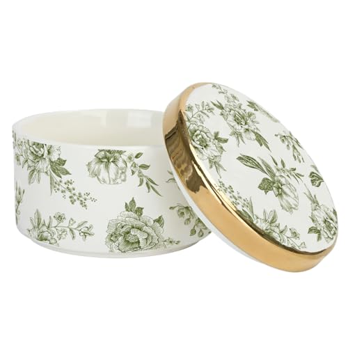 Sweet Water Decor Green Delft Round Trinket Box Jewelry Storage for Bathroom Counter or Nightstand Ring Holder for Bridal Shower Wedding or Home Elegant Jewelry Holder & Organizer for Women