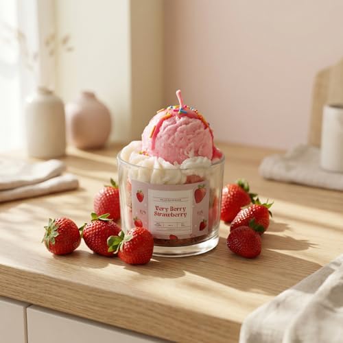 Strawberry Dessert Jar Candle – Organic Soy Wax Aesthetic Scented...