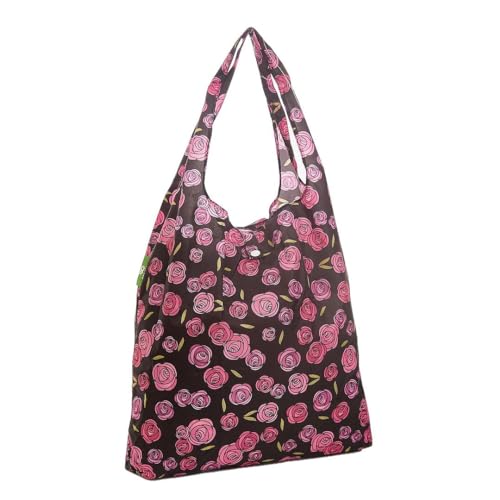 ECO CHIC Lightweight Foldable Reusable Shopping Bag Water Resistant Tote Bag (Mackintosh Rose Black) - Image 3