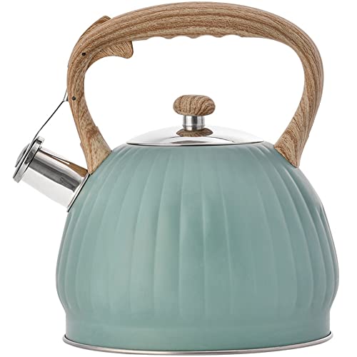 Whistling Kettle, 3.5L Stainless Steel Teakettle Teapot, Induction Stovetop Kettle, for Gas Stove or Induction Hob Fast Boiling Heat Water Tea Pot, Flat Bottom General Purpose Kettle Green