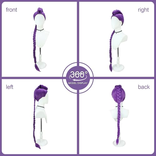 Rumi Long Purple Wig Braid, Anime Rumi Costume Hair Wig for Halloween Cosplay Props Adjustable Cap for Women and Girls2