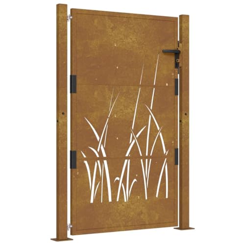 vidaXL Gartentor, Gartentür mit Gras-Design, Abschließbar Hoftor Eingangstor für Garten Terrasse, Tor Zauntor Gartenpforte, 105x130 cm Cortenstahl