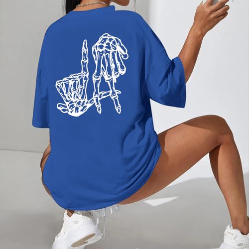 Oversized Baseball Shirts for Women Los Angeles Game Day Baseball Fan Shirt Skeleton Hands Graphic Tees Shirts3