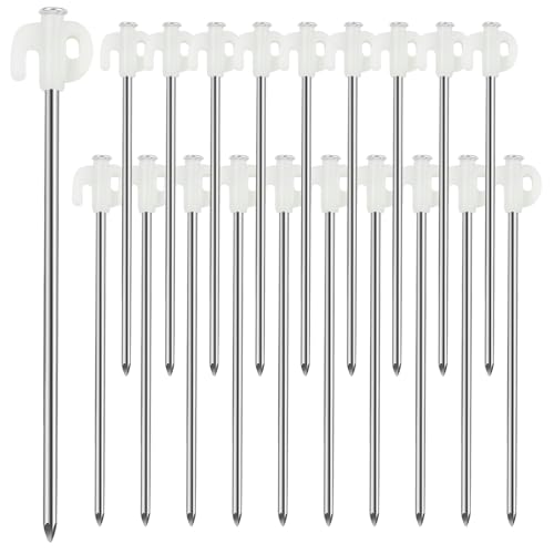 Neehows Tent Stakes, 20PCS Galvanized Ground Stake, 10 Inch Non-Rust Metal Tent Pegs Camping Tent Spikes Anchors for Outdoor Canopy, Yard Stakes for Garden, Hiking -Fluorescent White