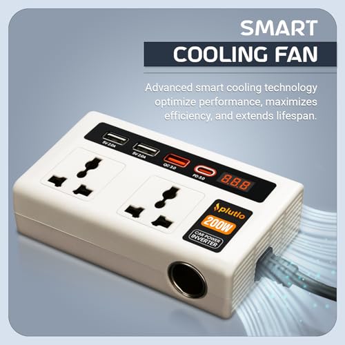 Image of 200W Car Power Inverter, Car Laptop Charger with 2 AC Outlets (220V), 3 USB-A & 1 USB-C PD 18W Fast Charging Ports, 12V DC to 220V AC Adapter for Laptops, Phones & Tablets - White Body