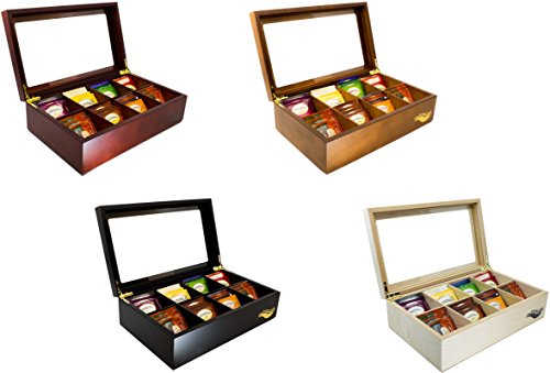 The Bamboo Leaf Wooden Tea Storage Chest Box with 8 Compartments and Glass Window (Walnut) - Thumbnail 6