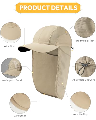 Image of Mens Sun Hat with Breathable Mesh Sun Hats for Men Sun Protection Fishing Hat with Neck Flap for Hiking Cycling