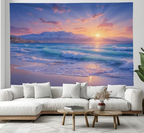 Tapiz decorativo de pared grande de 200x150cm con diseño de olas y mar azul