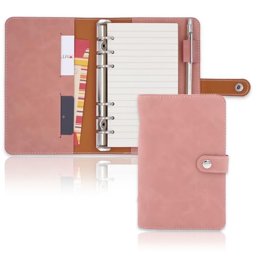 MT's SHOP システム手帳 バイブルサイズ フェイクレザー 6穴リング ４種類 リフィル付属 ポケット ペンホルダー搭載 OF391 (ピンク)