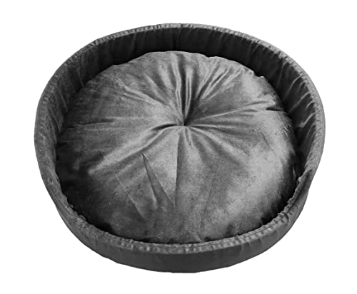 Image of Large Size Dog and Cat Bed Round Shape Export Quality Ultrasoft Micro Fiber Filling for Extra Comfert Black Color Machine Washable Anti Skid Base Pet Bed