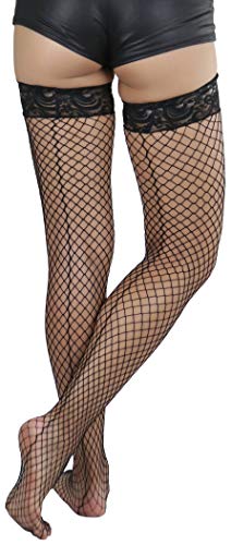 Image of ToBeInStyle Women's Wide Floral Lace Fishnet Thigh Hi Stockings