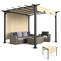 VINGLI 10’x 10' Outdoor Pergola Aluminum Retractable Pergola Canopy with Adjustable Roof, Patio Pergola for Deck, Porch, Garden, Yardn (Beige)