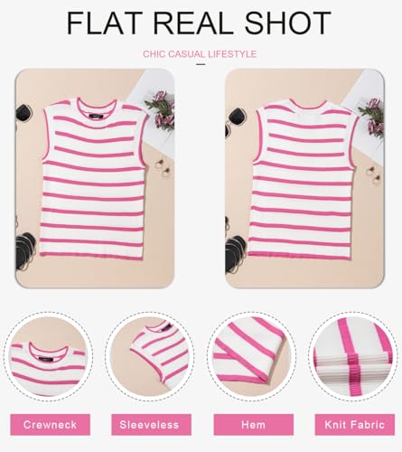 Image of Dokotoo Tank Top for Women 2026 Striped Casual Crewneck Sleeveless Lightweight Sweater Vest Knit Summer Clothes