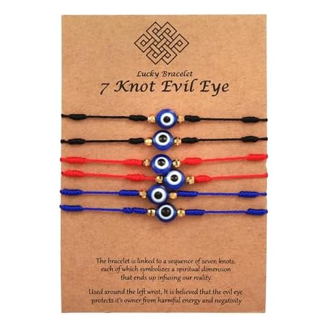 RINTOLER Evil Eye Bracelets Set - 7 Knot Lucky Bracelets Handmade Braided Red String Bracelet Kabbalah Protection Amulet for Women Men (Set-A-Multi) Cover