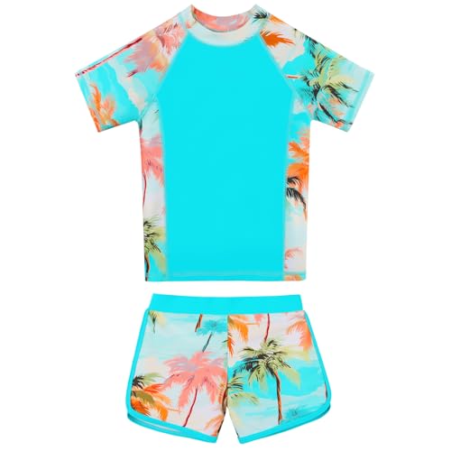 2DXuixsh Girls Swimsuits Tankini Bathing Suits Boyshort Summer Beach Rash Guard Swimwear Kids Cap Short Sleeve Check Stylish Cute Kids Swimsuit Blue