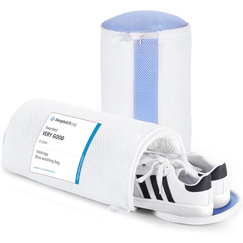 Teletrogy Bolsa Lavadora Zapatillas 2 Piezas Con Cremallera, Bolsa Para Lavar Zapatillas En Lavadora de Tela de Felpilla de Malla, Reutilizable Y Antideformación, Blanco,19,2x13,7x11,2 cm talla grande