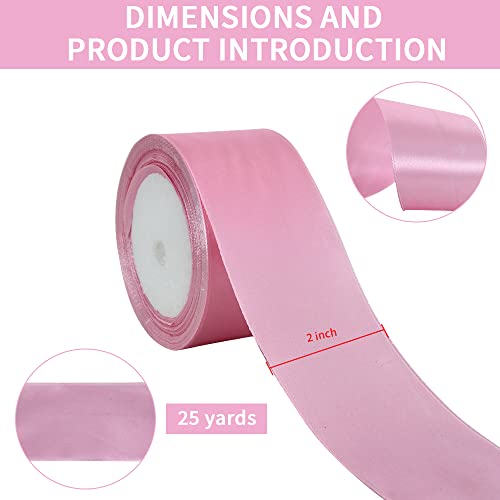 TONIFUL 2 Inch x 25 Yards Wide Light Pink Satin Ribbon Solid Fabric Ribbon for Gift Wrapping Crafts Chair Sash Eternal Flower Invitation Cards Hair Bows Sewing Party Wedding Decoration - Image 2