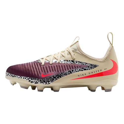 Nike United Jr. Phantom 6 Low Academy Big Kids Multi-Ground Soccer Cleats (Burgundy Crush/Fossil/University Red) Size 2