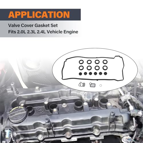 Image of VS50614R Valve Cover Gasket Set Compatible with 2002-2015 Accord Civic CR-V Element Crosstour (VS50614R & 15845-RAA-A01 VTEC Gasket)