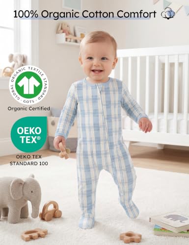 Image of Yoofoss Baby Pajamas 100% Organic Cotton Baby Sleepers for Newborn 0-3 3-6 6-9 Months Boys Girl Clothes 3pcs Footed PJs