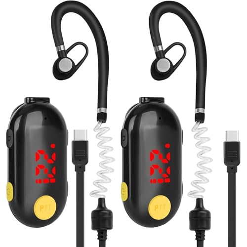 ELIDAIP T-M9 Super Mini Walkie Talkie with Earpieces Small Portable FM Transceiver Handsfree Two Way Radio for Security, Restaurant, Workplace,Out Door Sport,Tourism Black 2-Pack