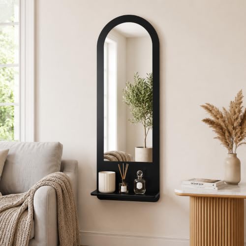 Image of Creative Arts n Frames Full Length 15x47 inch Long Wall Mount HD Mirror with Shelf for Bedroom Bathroom Living Room Home Office Decor(15x47 inch Framed Mirror with Shelf Arch Classic Black)