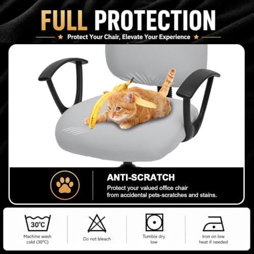 Image of Stretchable Desk Office Chair Seat Covers - Universal Stretch Computer Chair Slipcover Washable Rotating Backrest Coverings & Cushion Protectors for Dogs, Cats, Pets, Light Gray