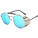 DovSnnx Lunettes De Soleil Polarisées Vintage Rétro 100% Anti-Uv400 Protection Hommes Femmes Unisexe Sunglasses Retro Couvercle À Rabat Cadre Argenté Lentille Bleu Glacier
