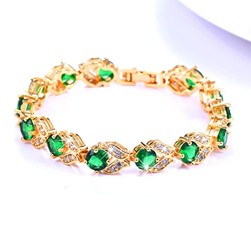 U7 Green Emerald/Blue/Red/Colorful Tennis Bracelets, 18K Gold Plated Platinum Link Chain Diamond Cut Simulated Gem Crystal Bracelet,Resizable Length 6-8 Inches,Wedding Mothers Day Gift for Women4
