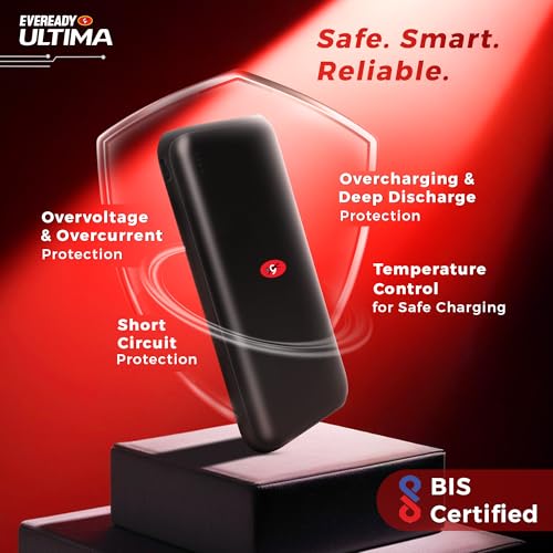 Image of Eveready Ultima Power Bank PB01,10,000mAh,22.5W Fast Charging PD & QC Compatible,Triple Output for iPhone,Android & Other Qi Enabled Devices,Universal Compatibility,Overcharging Protection,Black