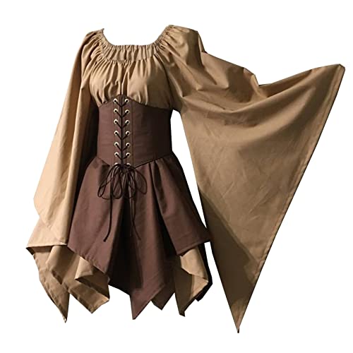 Bichingda Vestido tradicional irlandés para mujer, disfraz medieval renacentista, manga acampanada, corsé para Halloween, vestido corto victoriano