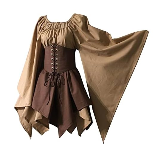Bichingda Vestido tradicional irlandés para mujer, disfraz medieval renacentista, manga acampanada, corsé para Halloween, vestido corto victoriano