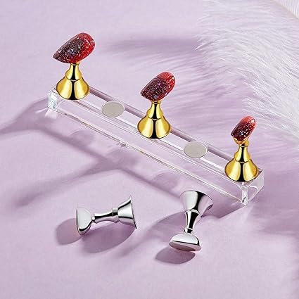 EXPESIA 2 Sets Acrylic Nail Display Stand - Tip Practice Stand With Magnetic Holder for DIY Nail Art and Manicure Tools (Gold and Silver) 2
