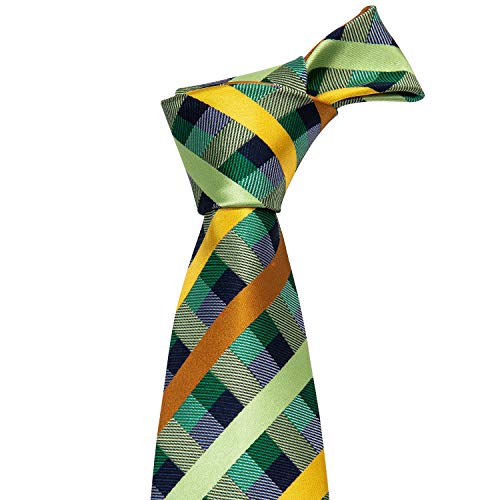 Image of YOHOWA Men Plaid /Striped Ties Set Silk Business Wedding Formal Fashion Necktie and Pocket Square Cufflinks Set