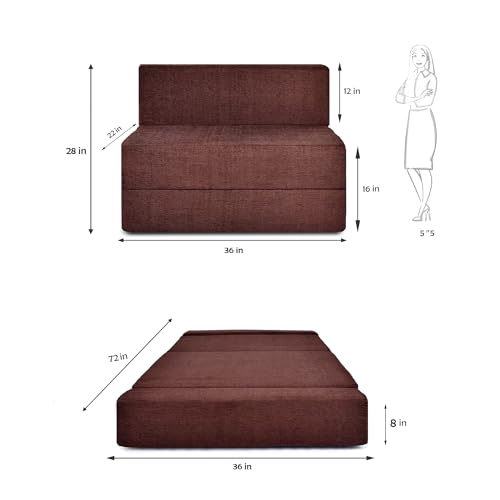 Image of Foldable One Seater Sofa Bed 3 x 6 Ft Jute Fabric Washable Cover Convertible Sofa Bed for Home & Office, Guest Room (Finish Color - Brown - Pre-Assembled)