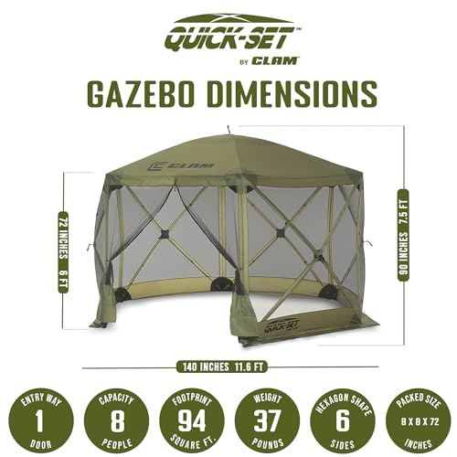 CLAM-Quick-Set-Escape-Portable-Pop-Up-Camping-Outdoor-Gazebo-Screen-Tent-Canopy-Shelter-and-Carry-Bag-with-3-Wind-and-Sun-Panels-Green CLAM Quick Set Escape Portable Pop Up Camping Outdoor Gazebo Screen Tent Canopy Shelter and Carry Bag with 3 Wind and Sun Panels Green