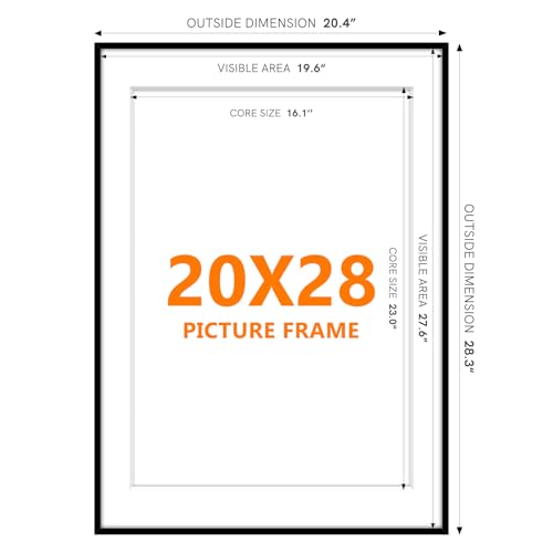 Image of Homso 20x28 Picture Frame in Black, Metal Thin Board 20 x 28 Frame with Acrylic Plexiglass for Poster Pictures A2 with Mat or 20x28 without Mat for Horizontal and Vertical
